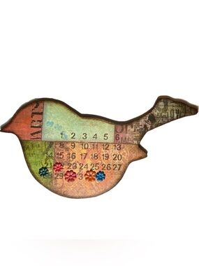 Farmhouse Metal Bird Calendar Multicolor Magnet Flower Placeholders